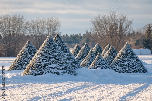 Lush Green Christmas Tree Farm: Repetitive Triangular Landscapes for Holiday Cheer