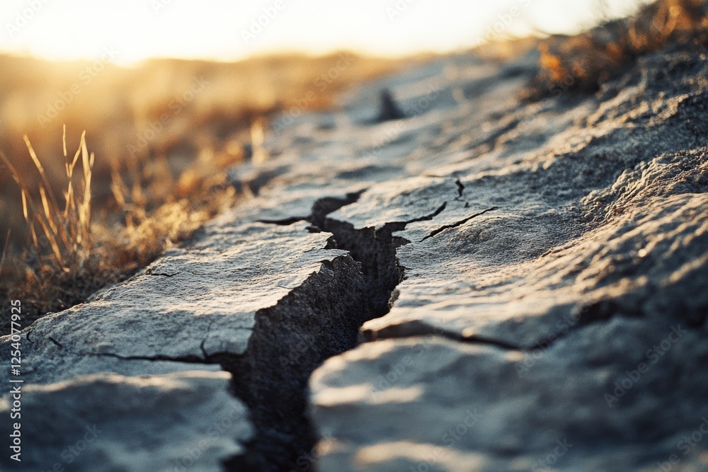 Cracks in a rocky surface reveal the rugged beauty and raw textures of the landscape, highlighted by warm, golden light. Cracks in a rocky surface reveal the rugged beauty and raw textures of the landscape, highlighted by warm, golden light.