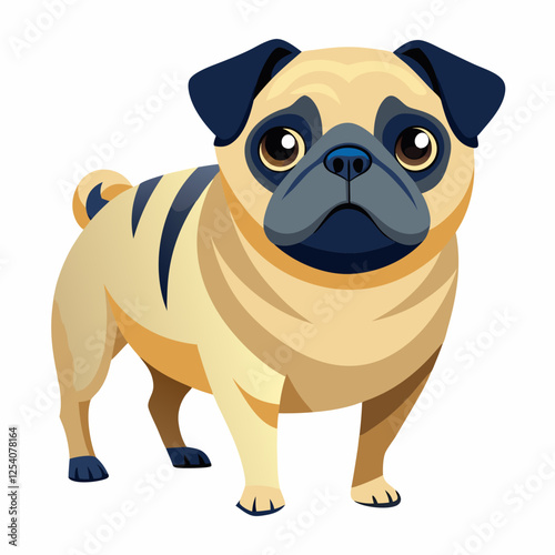 PUG dog isolated on white, Color vector illustration. Pet animal, Cartoon Vector 