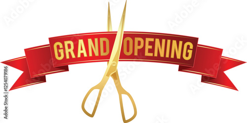 Grand Opening Ribbon Cutting with Golden Scissors Vector

