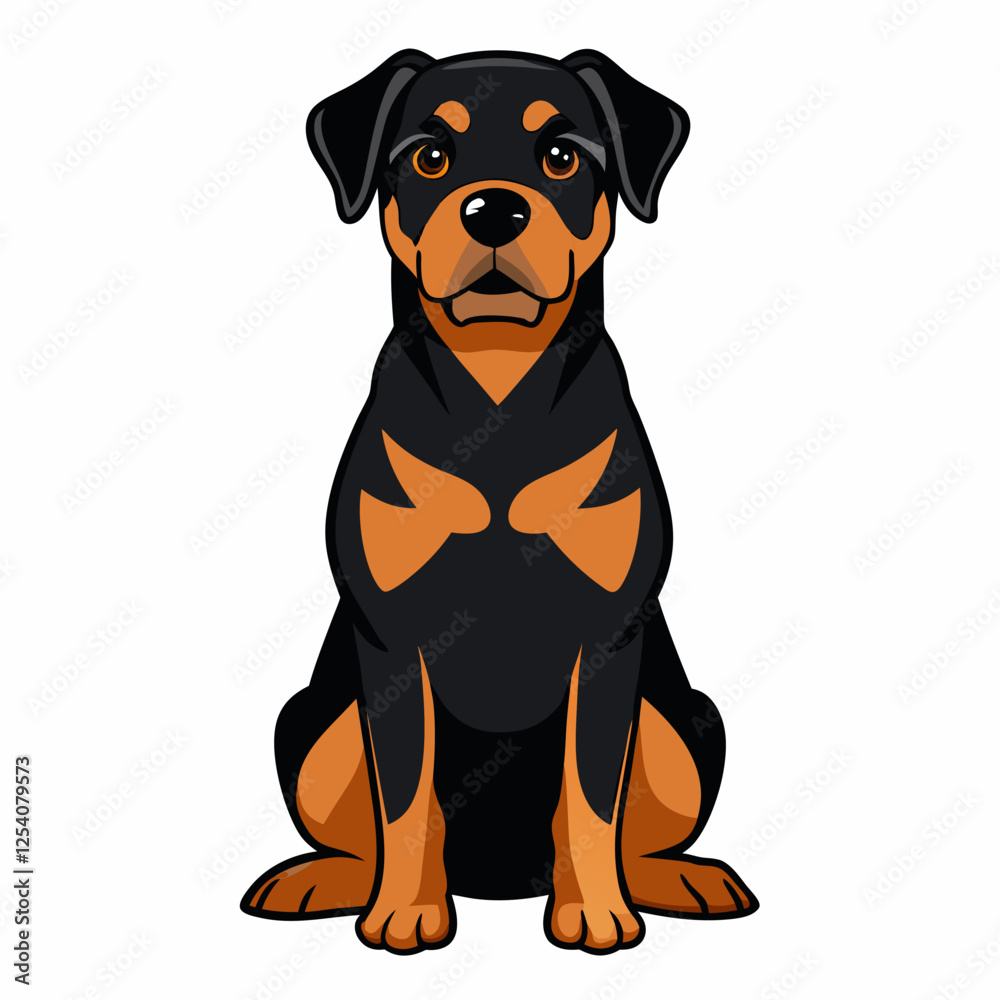 Fototapeta premium rottweiler dog isolated on white, Color vector illustration. Pet animal, Cartoon Vector