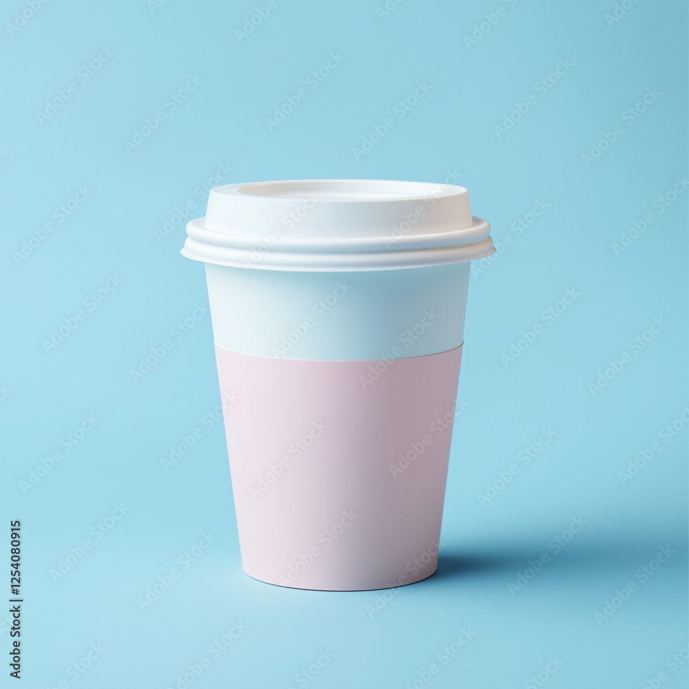 Empty white paper coffee cup mockup on light blue pastel background Empty white paper coffee cup mockup on light blue pastel background