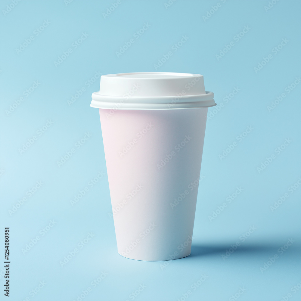 Empty white paper coffee cup mockup on light blue pastel background Empty white paper coffee cup mockup on light blue pastel background