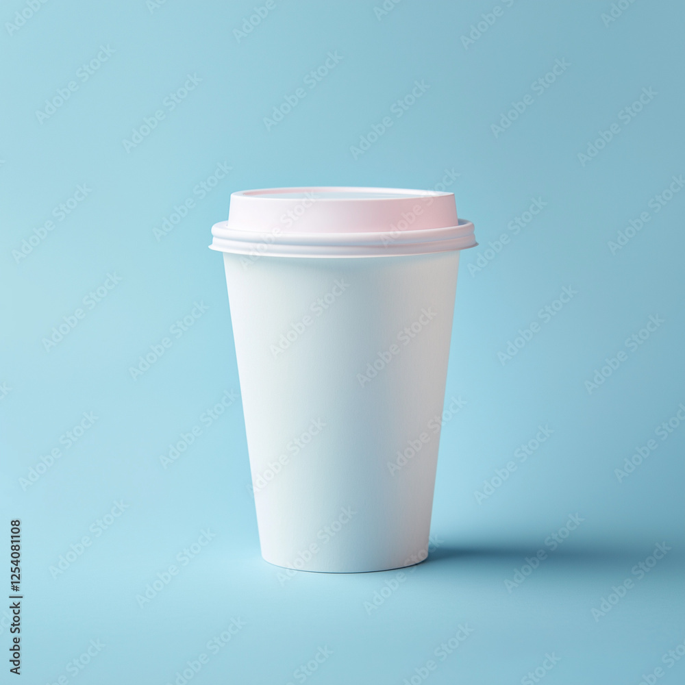 Empty white paper coffee cup mockup on light blue pastel background Empty white paper coffee cup mockup on light blue pastel background