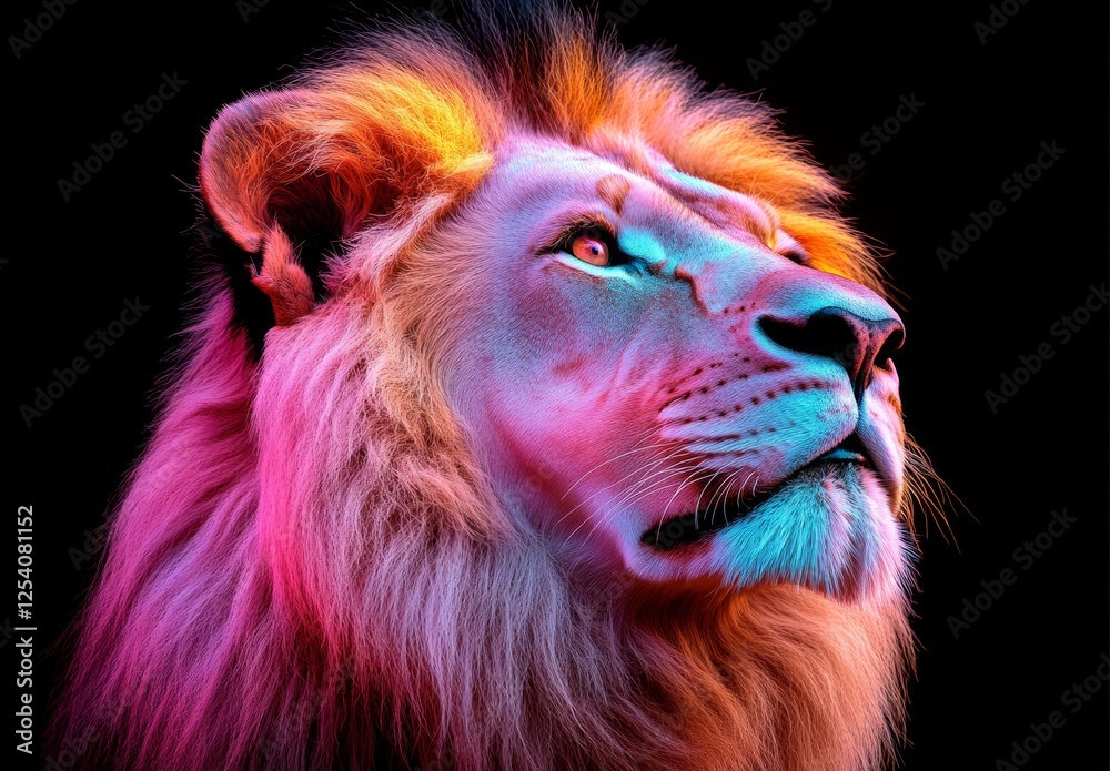 Naklejka premium A multicolored astrological passeggino with a lion head, embodying a beautiful, colorful monster in digital artwork