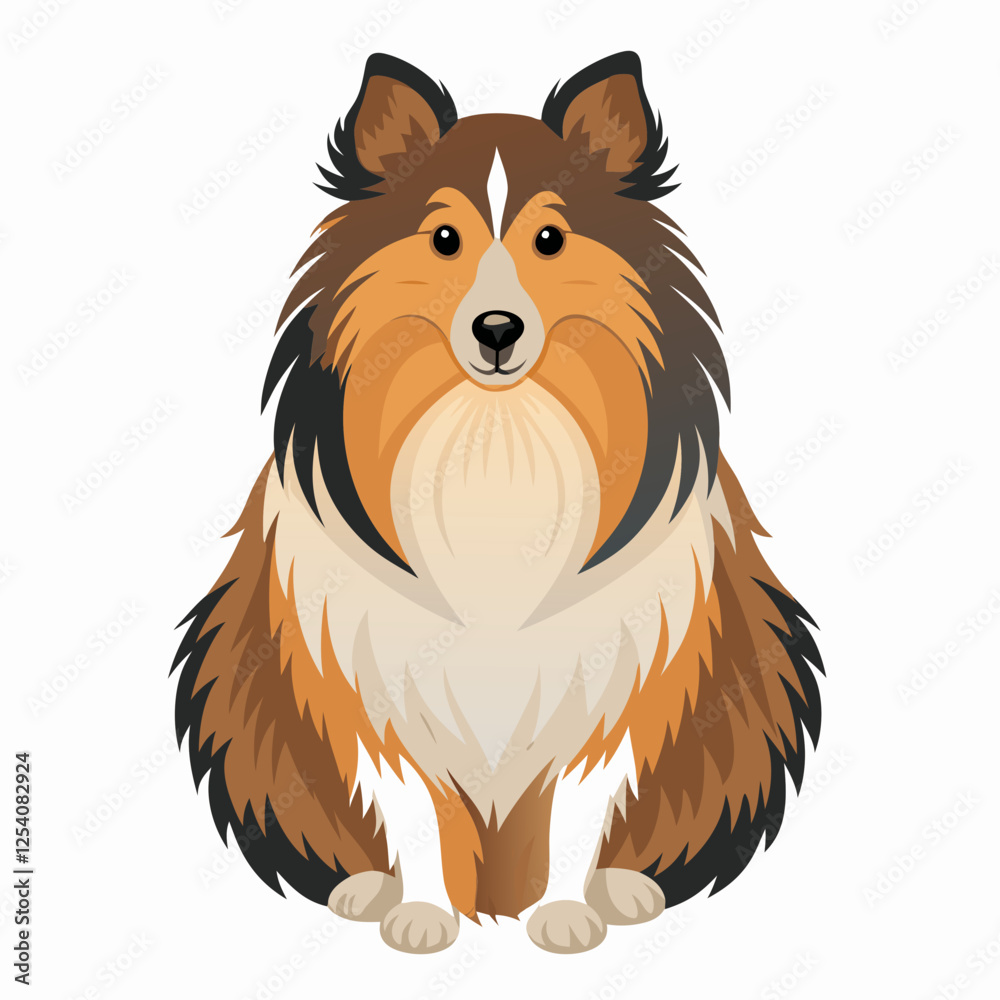 Fototapeta premium shetland sheepdog isolated on white, Color vector illustration. Pet animal, Cartoon Vector 