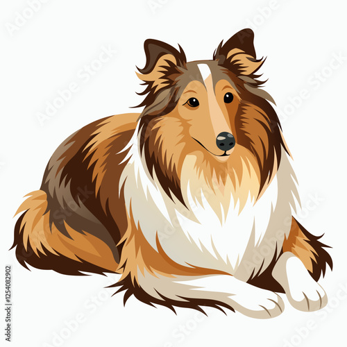 shetland sheepdog isolated on white, Color vector illustration. Pet animal, Cartoon Vector 