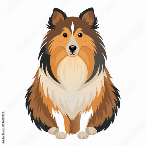shetland sheepdog isolated on white, Color vector illustration. Pet animal, Cartoon Vector 
