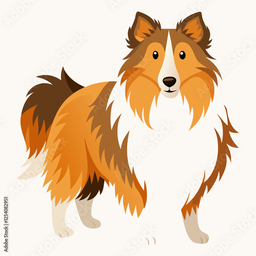 shetland sheepdog isolated on white, Color vector illustration. Pet animal, Cartoon Vector 