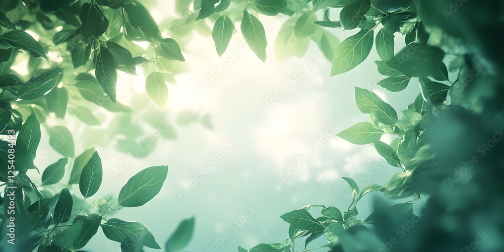 A dreamy summer backdrop of soft green leaves merging into a bright sky kissed by glowing light. A dreamy summer backdrop of soft green leaves merging into a bright sky kissed by glowing light.