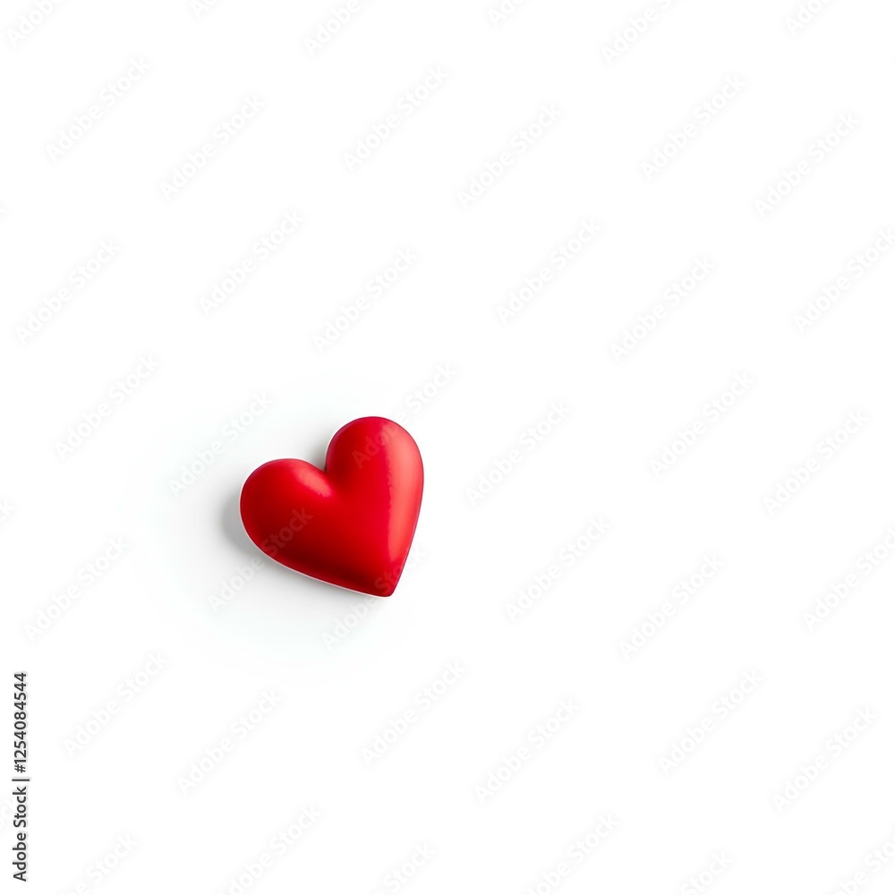 Fototapeta premium Two elegant red hearts on a white background, one slightly overlapping the other, with a subtle shadow effect