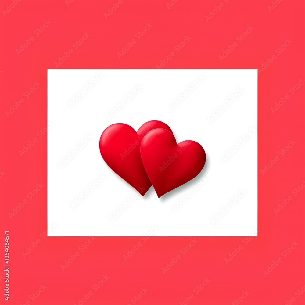 Two elegant red hearts on a white background, one slightly overlapping the other, with a subtle shadow effect Two elegant red hearts on a white background, one slightly overlapping the other, with a subtle shadow effect
