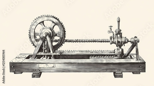 Engraving of archimedes screw mechanic lift device - vintage mechanical illustration in vector format. Ancient War Machines. Illustration
