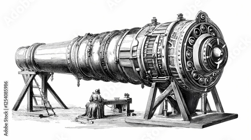 Engraving of archimedes screw mechanic lift device - vintage mechanical illustration in vector format. Ancient War Machines. Illustration