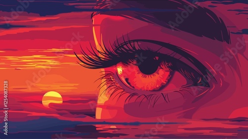 Stunning Eye of an Animal in Nature Against a Sunset Sky
