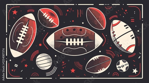 American Football Flat Vector Illustration Set