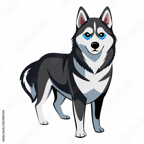 siberian husky dog isolated on white, Color vector illustration. Pet animal, Cartoon Vector 