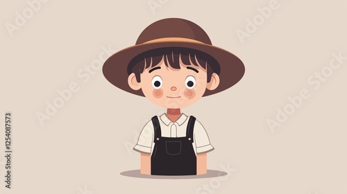 Cute Amish Boy Cartoon Character Flat Vector Design