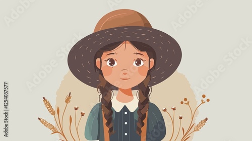 Little Girl Dressed in Traditional Amish Clothes Vector Illustration