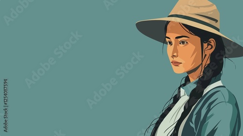 Amish Woman in Traditional Clothing Flat Vector Illustration