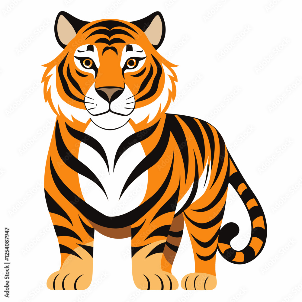 Obraz premium Tiger isolated on white, Color vector illustration. Wild animal, Cartoon Vector