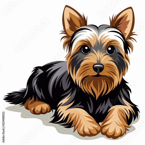 yorkshire terrier dog isolated on white, Color vector illustration. Pet animal, Cartoon Vector 