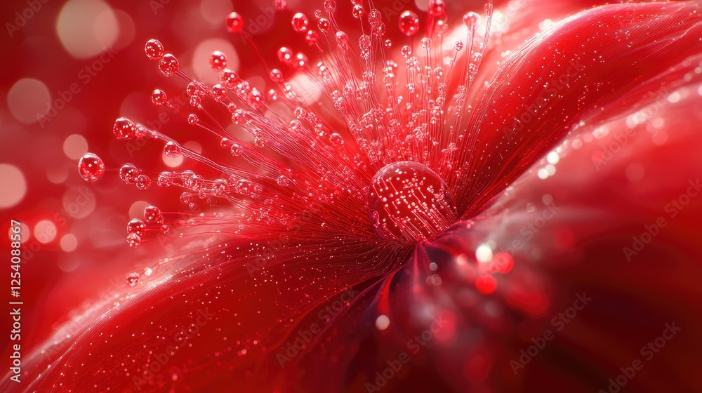 A vibrant abstract representation of a red flower with bubbles and light effects. A vibrant abstract representation of a red flower with bubbles and light effects.