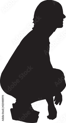 vector; silhouette side view of a womman squatting