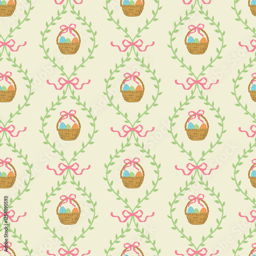 Easter seamless pattern, rabbit, bunny, eggs, background, print, pattern, greeting card, banners, web, wrapping paper, fashion, fabric, textile, wallpaper, cover