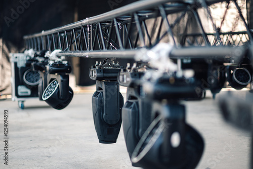 Obraz na plátně Lighting equipment hanging on a truss system