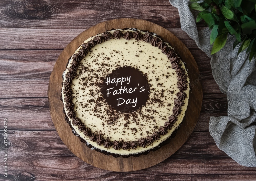 A depiction of a chocolate cake featuring the message 