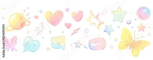 Pastel Rainbow Elements on White Background