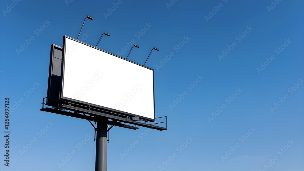 Outdoor pole billboard on blue sky background with mock up white screen and clipping path,frame,poster,ad Outdoor pole billboard on blue sky background with mock up white screen and clipping path,frame,poster,ad