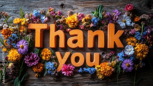 Thank You Floral Arrangement Wooden Letters