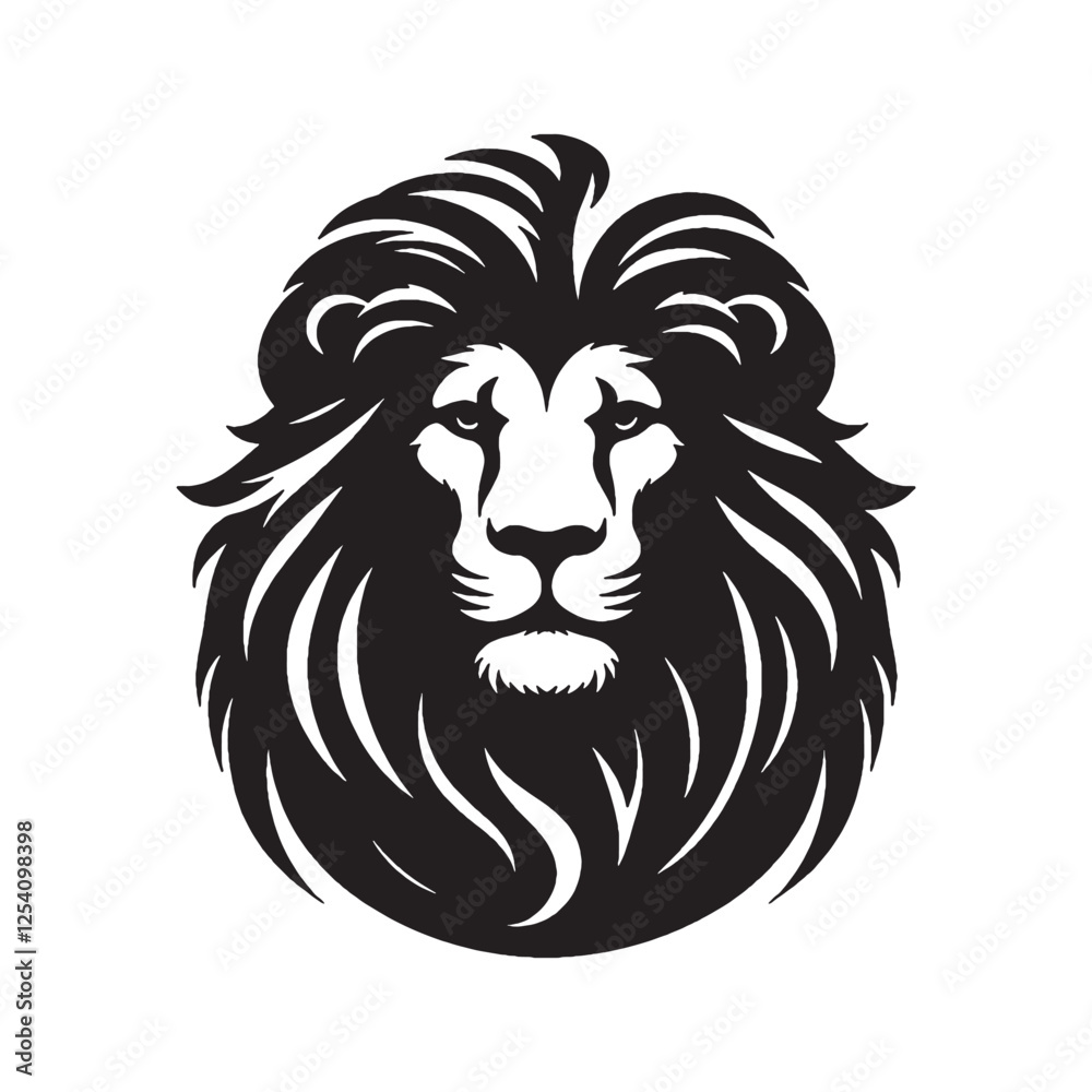 Fototapeta premium Lion face and head silhouette vector on with white background