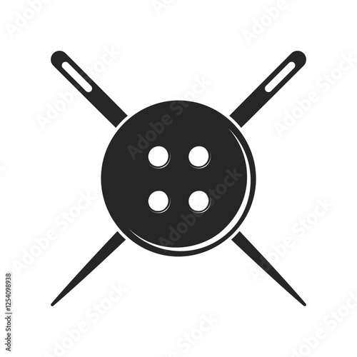 Needlecraft or clothes tailer concept of two sewing needles crossed over behind a button in vector