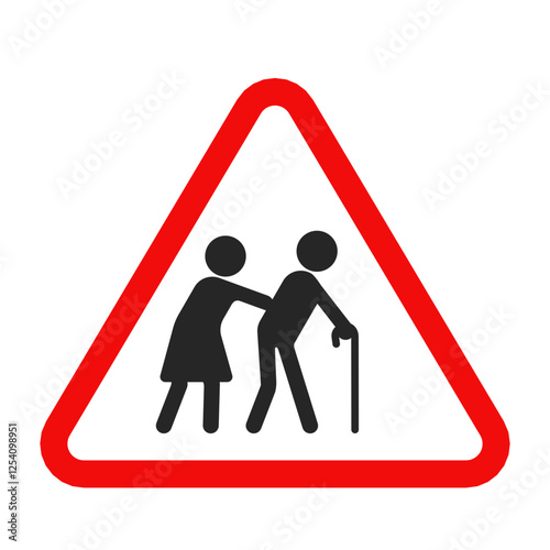 Triangle red and white warning sign for aged care or elderly people crossing the road in vector