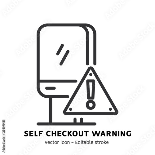 Self-service checkout line icon. Supermarket, grocery store with automated self-checkout terminal. Contactless payment, cashless paying, checkout self service flat outline icon. Editable stroke