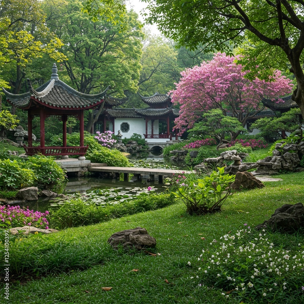 traditional chinese botanical garden in spring traditional chinese botanical garden in spring
