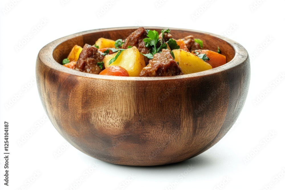 Beef stew wooden bowl studio shot white background food photography recipe Beef stew wooden bowl studio shot white background food photography recipe
