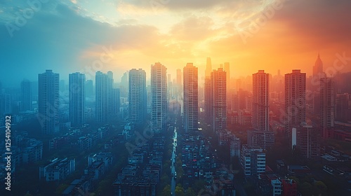 Skyscrapers of core nations towering above contrasted rural villages in the periphery nations a split screen effect showcasing economic disparity one side vibrant and the other struggling