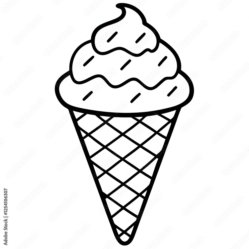 Ice Cream Cone Illustration: Simple Black and White Line Art Ice Cream Cone Illustration: Simple Black and White Line Art
