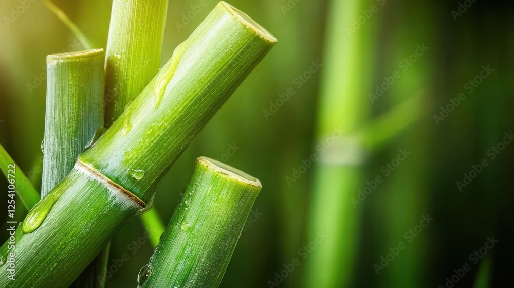 Fototapeta premium Dew Drops on Lush Green Bamboo Stalks