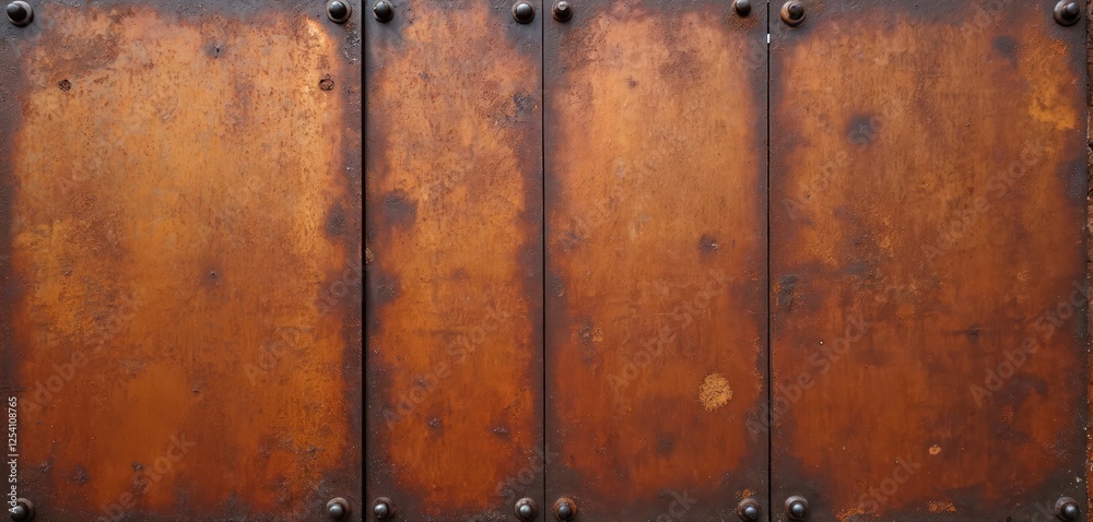 Grunge rusty metal background of corten steel panels joined with rivets. Orange brown rust texture, aged dirty metallic surface. Shabby industrial design, loft style decor. Grunge rusty metal background of corten steel panels joined with rivets. Orange brown rust texture, aged dirty metallic surface. Shabby industrial design, loft style decor.