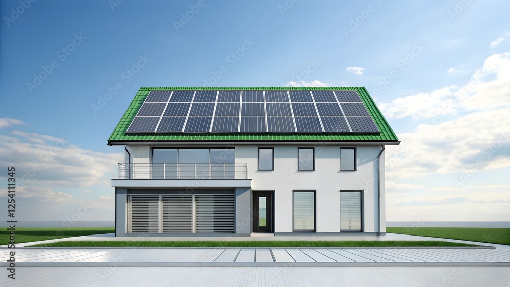 a smart home with solar panels on the roof, promoting green living a smart home with solar panels on the roof, promoting green living