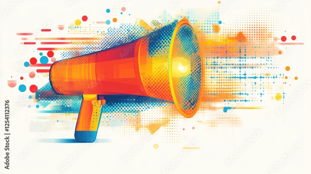 custom made wallpaper toronto digitalA vibrant graphic of a megaphone with colorful splashes, symbolizing communication and expression.