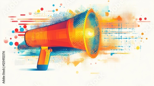 A vibrant graphic of a megaphone with colorful splashes, symbolizing communication and expression.