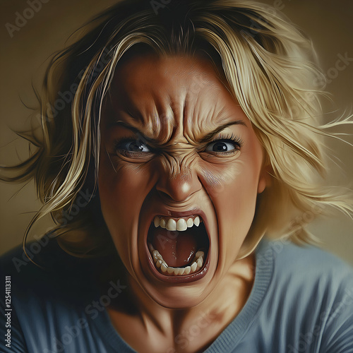 Angry Yelling Mom in Her Forties with Blonde Hair photo