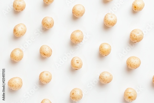 Creamy Yellow Potatoes Minimalist Food Pattern Background Texture Clean Fresh Healthy Dietary Organic Natural Simple Elegant Studio Shot White        