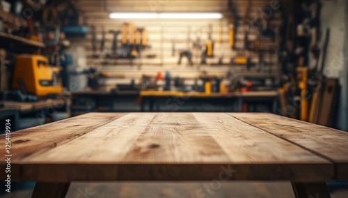 Rustic Wooden Tabletop in a Craftsman's Workshop